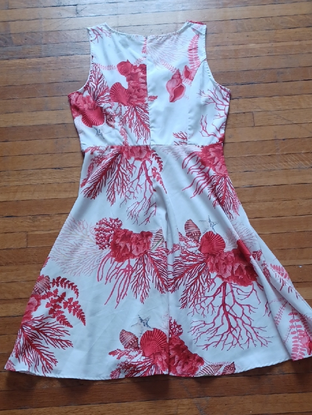 Women's Coral Print Fit & Flare Dress - White/Coral/Red - Picture 3 of 6